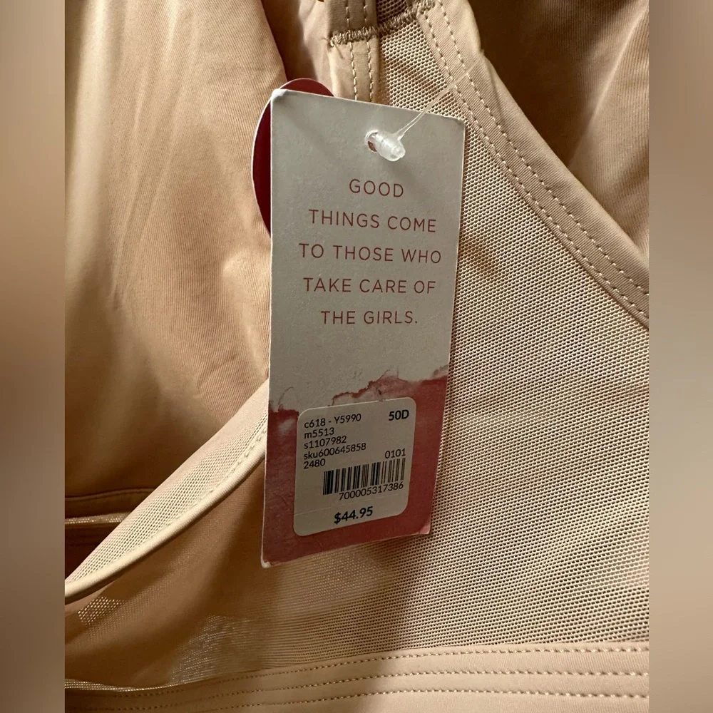 Cacique Bra CoolBliss Beige Unlined No-Wire Nylon/ Spandex Size 50D New With Tag - Picture 5 of 10